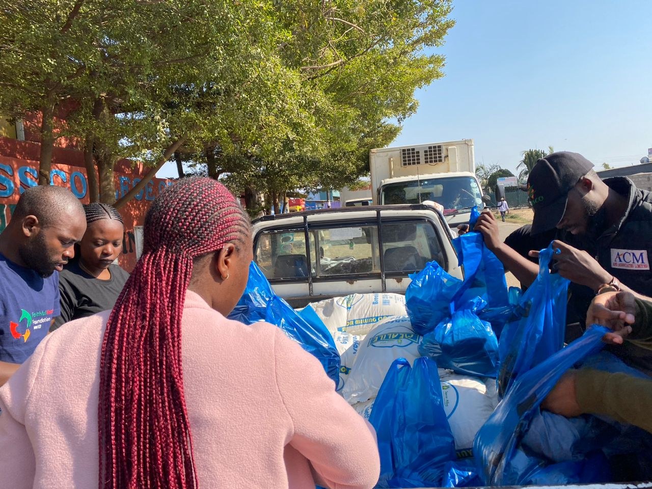 Volunteers preparing outreach supplies